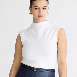 NEW J. CREW Fitted Mockneck Tank Top‎ in White Stretch Cotton Blend Size XS